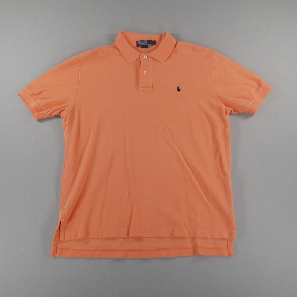 Vintage 90s Polo By Ralph‎ Lauren Orange Black Pony Mens Size Large Polo Shirt